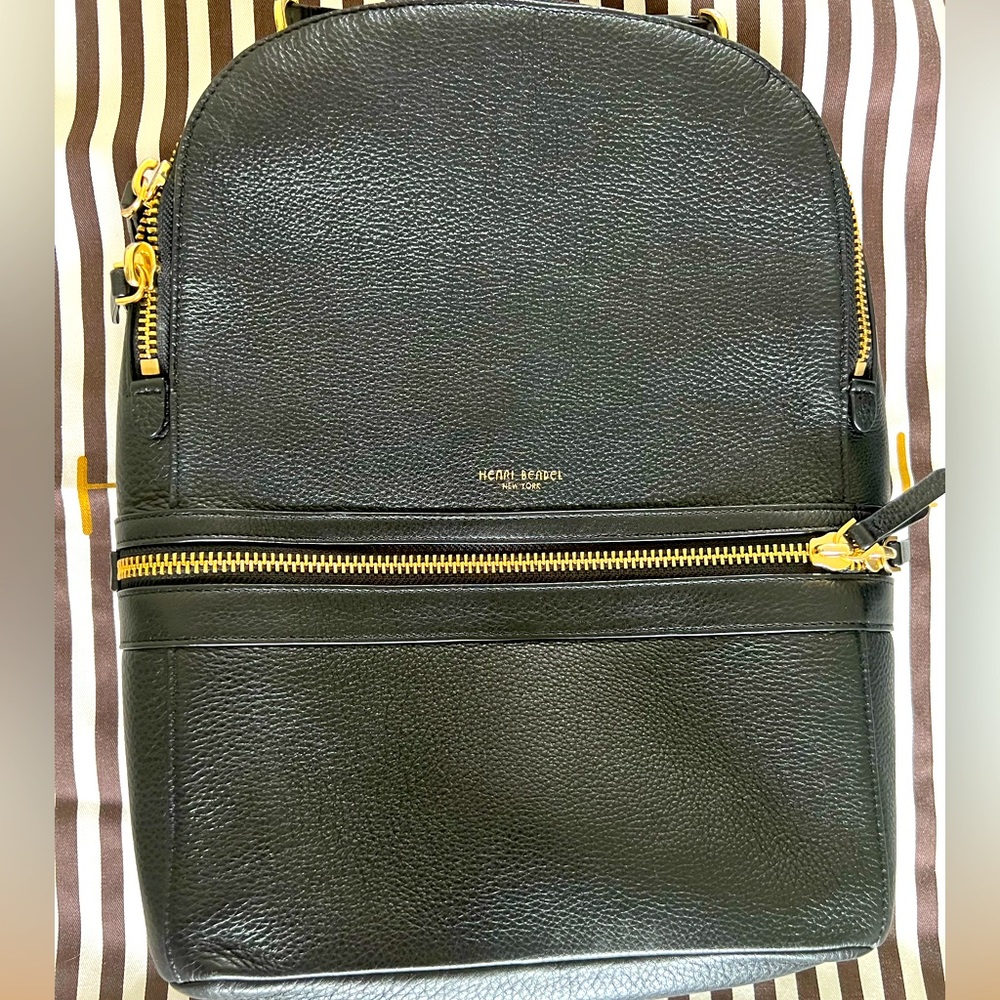 Henri Bendel Black Leather Slim Laptop Backpack
